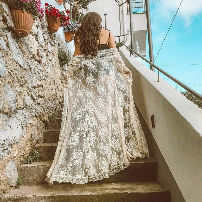 Long Lace Bridal and Bridesmaid Getting-Ready Robe - Luzilly Bridal & Apparel