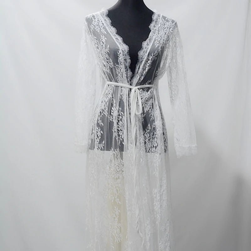 Long Lace Bridal and Bridesmaid Getting-Ready Robe - Luzilly Bridal & Apparel