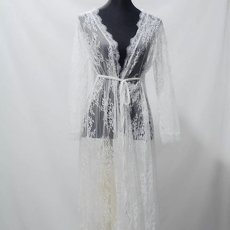 Long Lace Bridal and Bridesmaid Getting-Ready Robe - Luzilly Bridal & Apparel