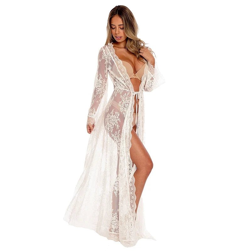 Long Lace Bridal and Bridesmaid Getting-Ready Robe - Luzilly Bridal & Apparel