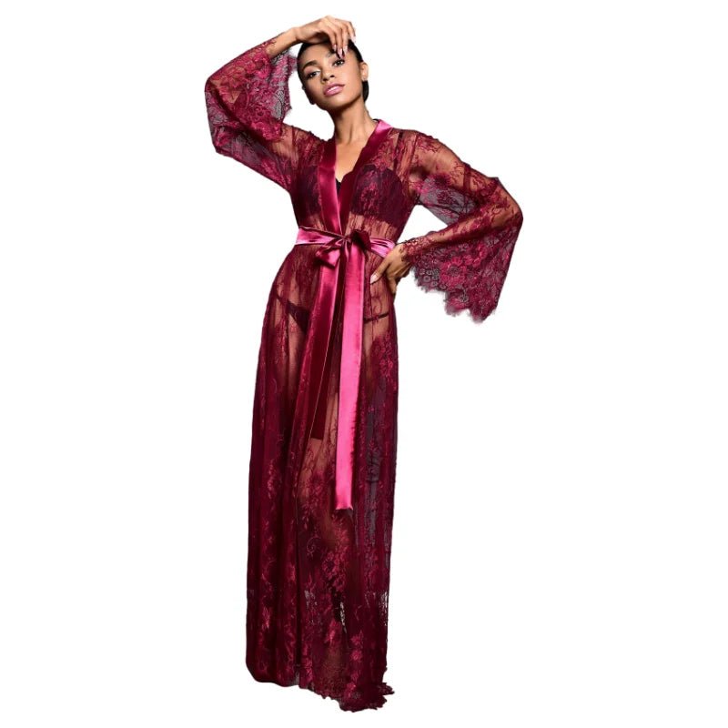 Long Lace Bridal and Bridesmaid Getting-Ready Robe - Luzilly Bridal & Apparel