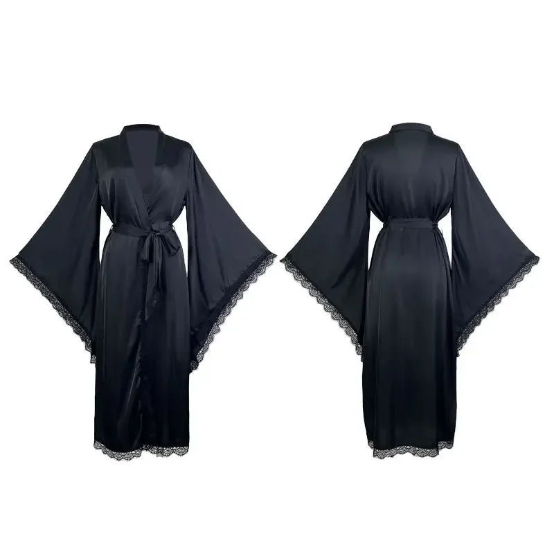 Long Lace-Sleeve Satin Bridal Robe - Luzilly Bridal & Apparel