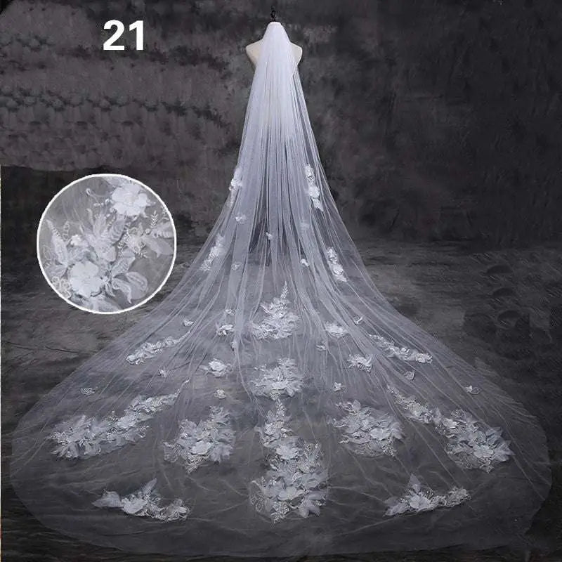 Long Lace Wedding Veil, Wide Style - Luzilly Bridal & Apparel