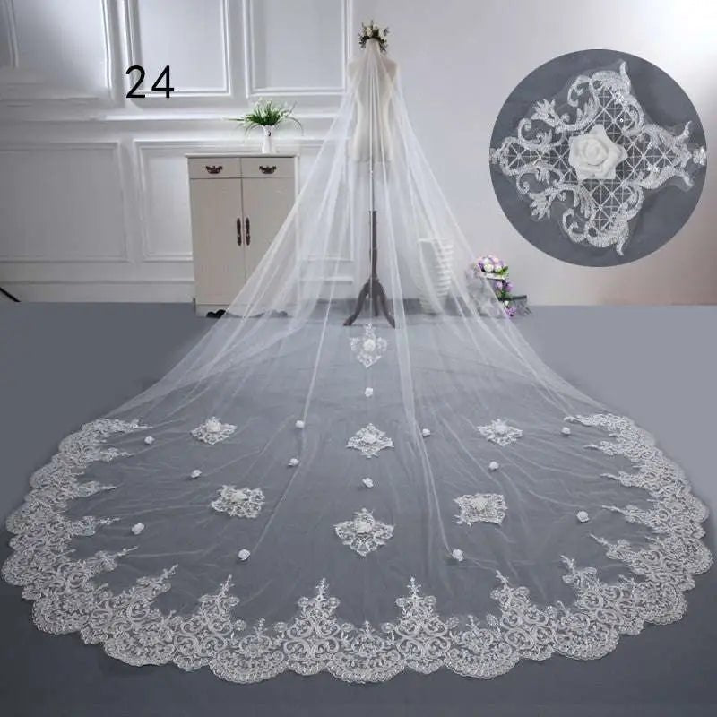 Long Lace Wedding Veil, Wide Style - Luzilly Bridal & Apparel