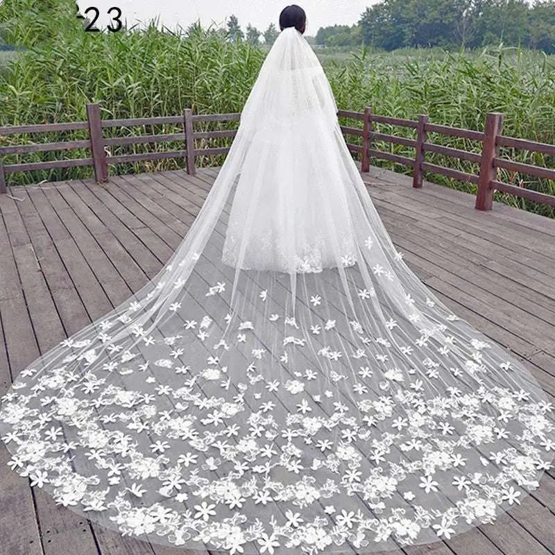 Long Lace Wedding Veil, Wide Style - Luzilly Bridal & Apparel