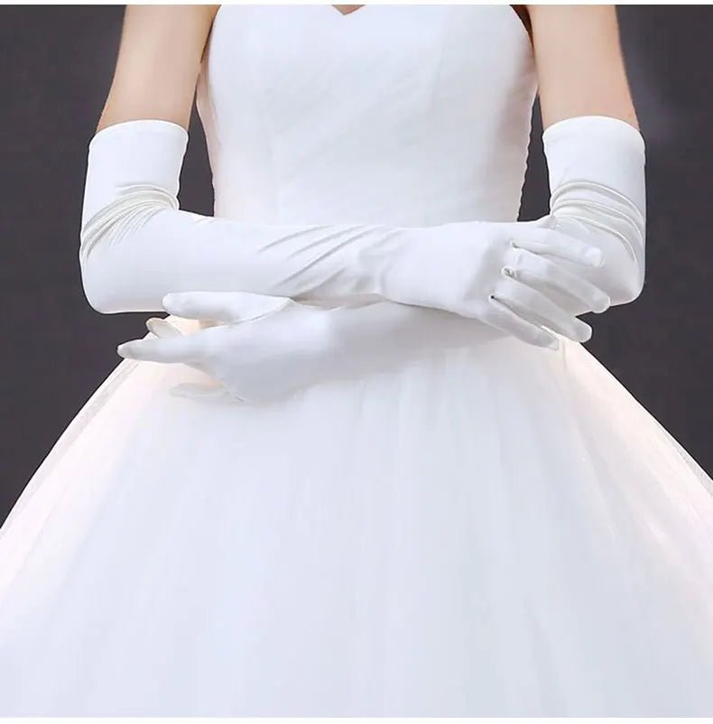 Long Opera Satin Bridal Gloves with Appliqué - Luzilly Bridal & Apparel