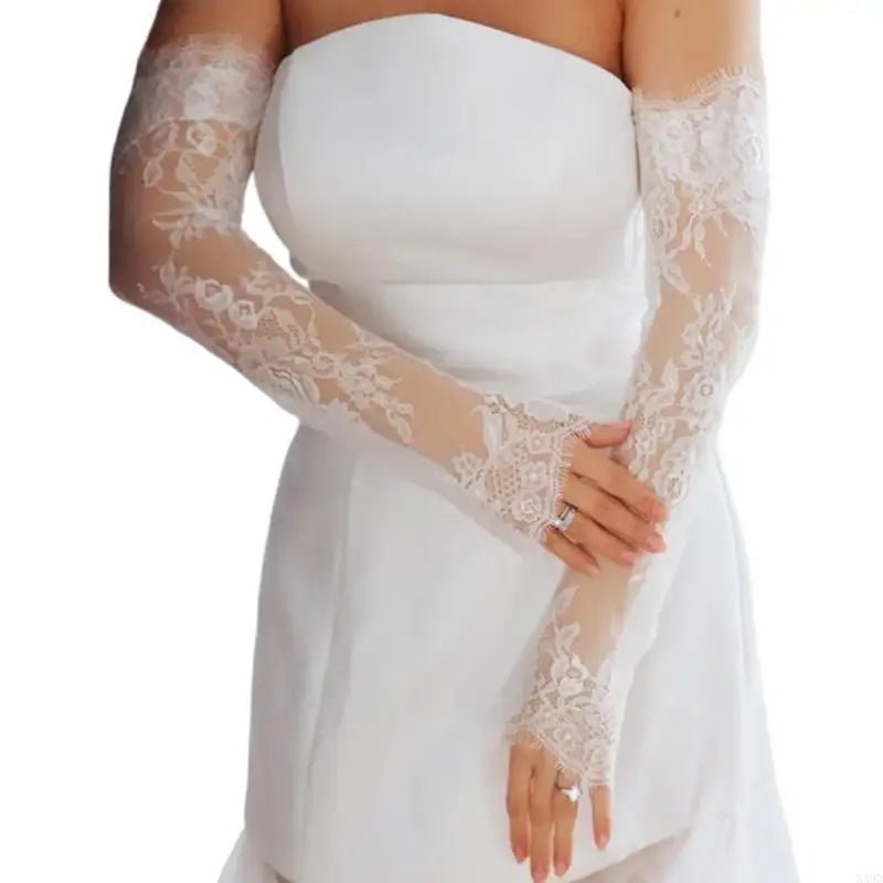 Long Sheer Lace Flower Arm-Sleeve Bridal Gloves - Luzilly Bridal & Apparel