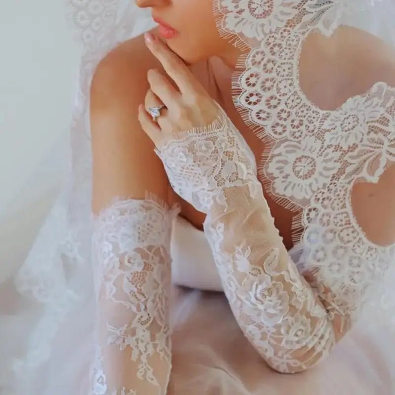 Long Sheer Lace Flower Arm-Sleeve Bridal Gloves - Luzilly Bridal & Apparel
