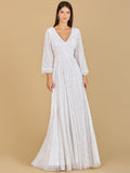 Long Sleeve, Beaded A-Line Bridal Dress - Luzilly Bridal & Apparel