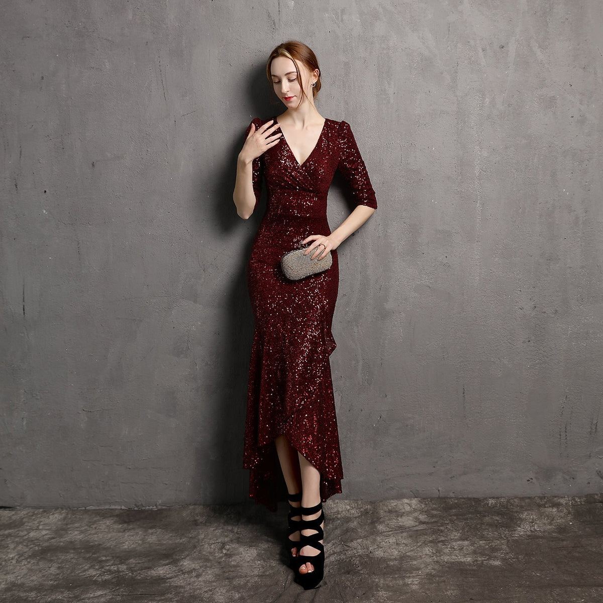 Long-Sleeve Beaded Banquet Dress - Luzilly Bridal & Apparel