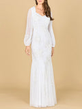 Long Sleeve Beaded Bridal Gown - Luzilly Bridal & Apparel