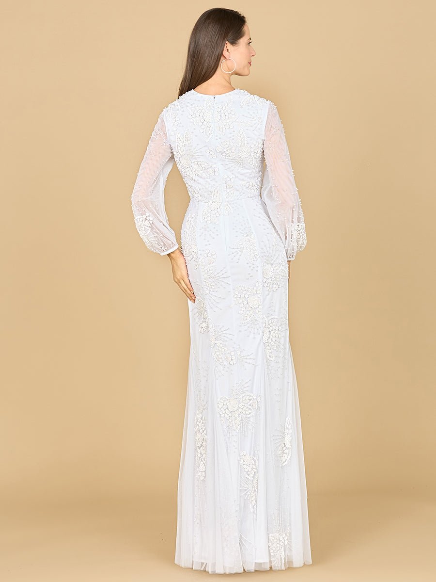 Long Sleeve Beaded Bridal Gown - Luzilly Bridal & Apparel