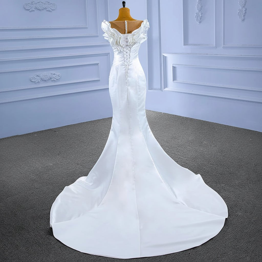 Long Sleeve Beaded Lace Mermaid Wedding Dress with V-Neckline - Luzilly Bridal & Apparel