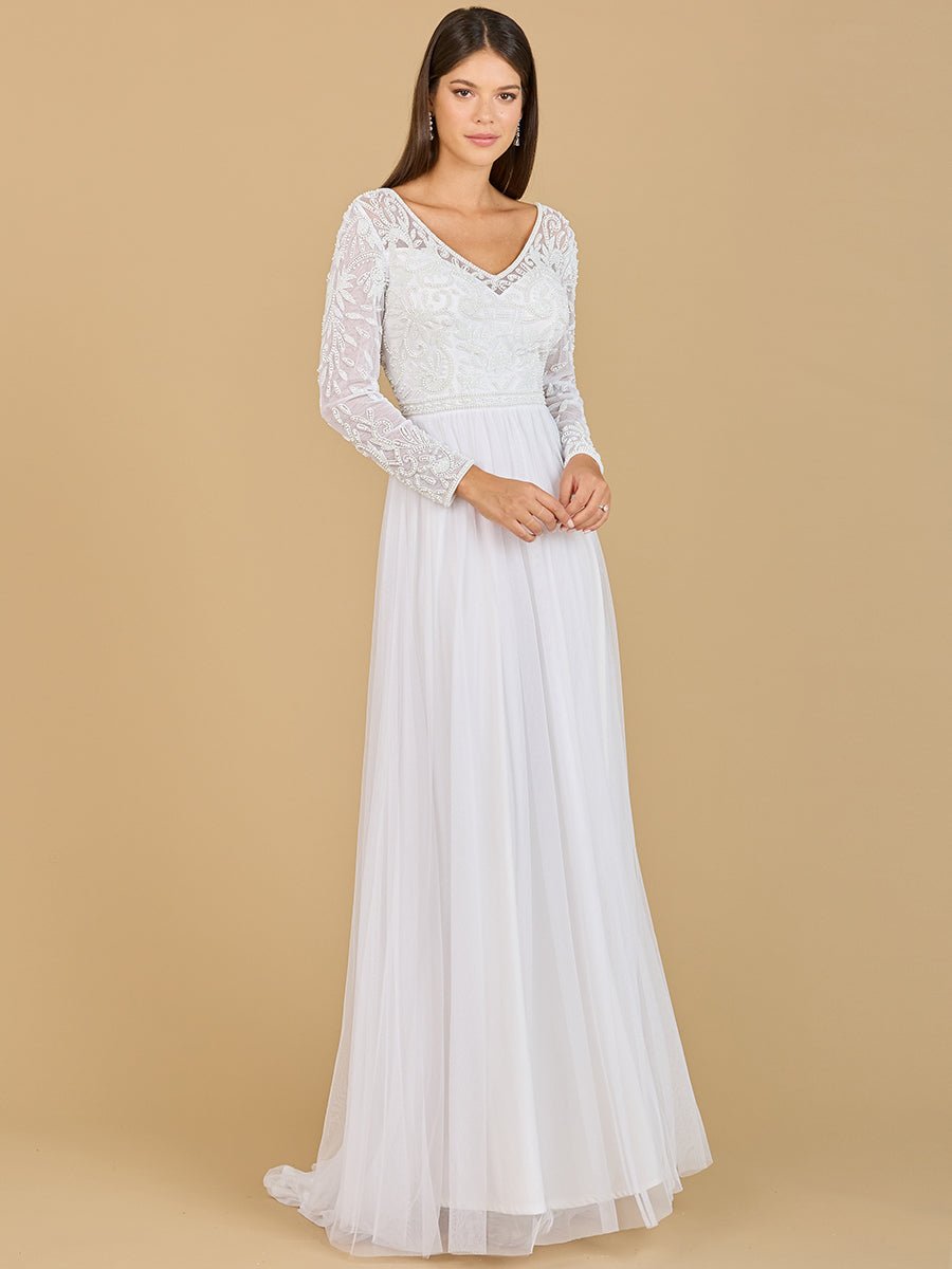 Long Sleeve Bridal Gown with Flowy Skirt - Luzilly Bridal & Apparel