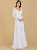 Long Sleeve Bridal Gown with Flowy Skirt - Luzilly Bridal & Apparel