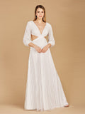 Long Sleeve Cut Out Wedding Dress - Luzilly Bridal & Apparel