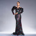 Long-Sleeve Cutout Sequined Fishtail Dress - Luzilly Bridal & Apparel