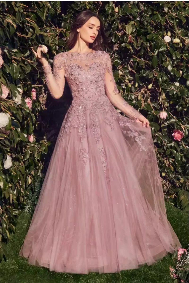 Long-Sleeve Elegant Evening Gown - Luzilly Bridal & Apparel