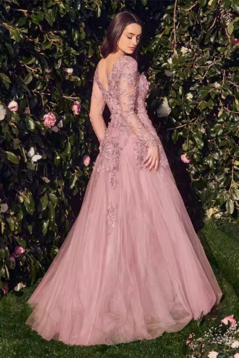 Long-Sleeve Elegant Evening Gown - Luzilly Bridal & Apparel