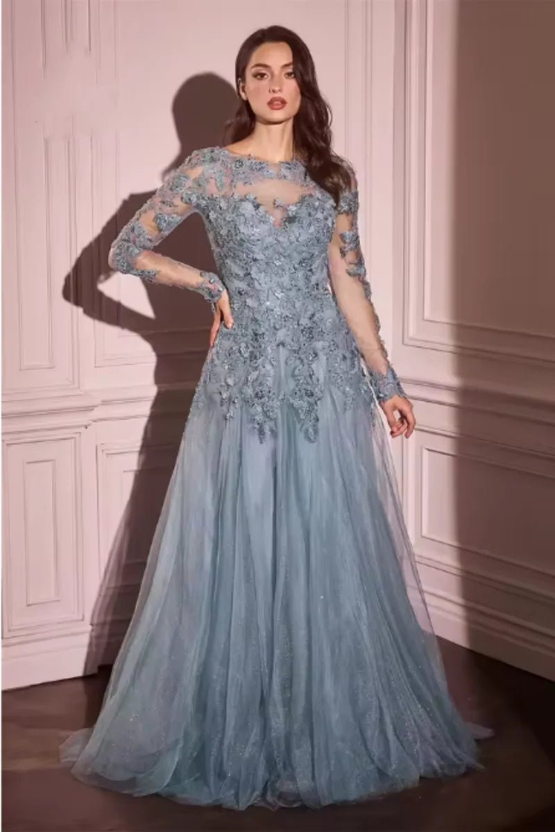 Long-Sleeve Elegant Evening Gown - Luzilly Bridal & Apparel