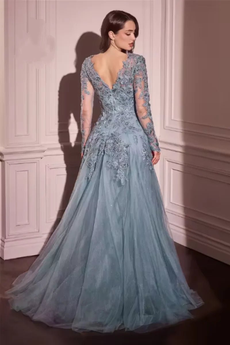 Long-Sleeve Elegant Evening Gown - Luzilly Bridal & Apparel
