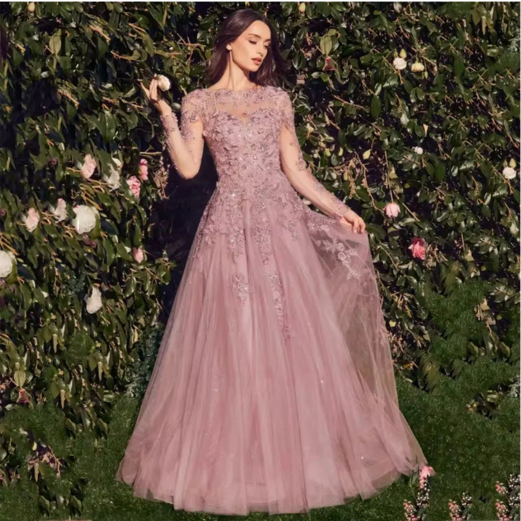 Long-Sleeve Elegant Evening Gown - Luzilly Bridal & Apparel