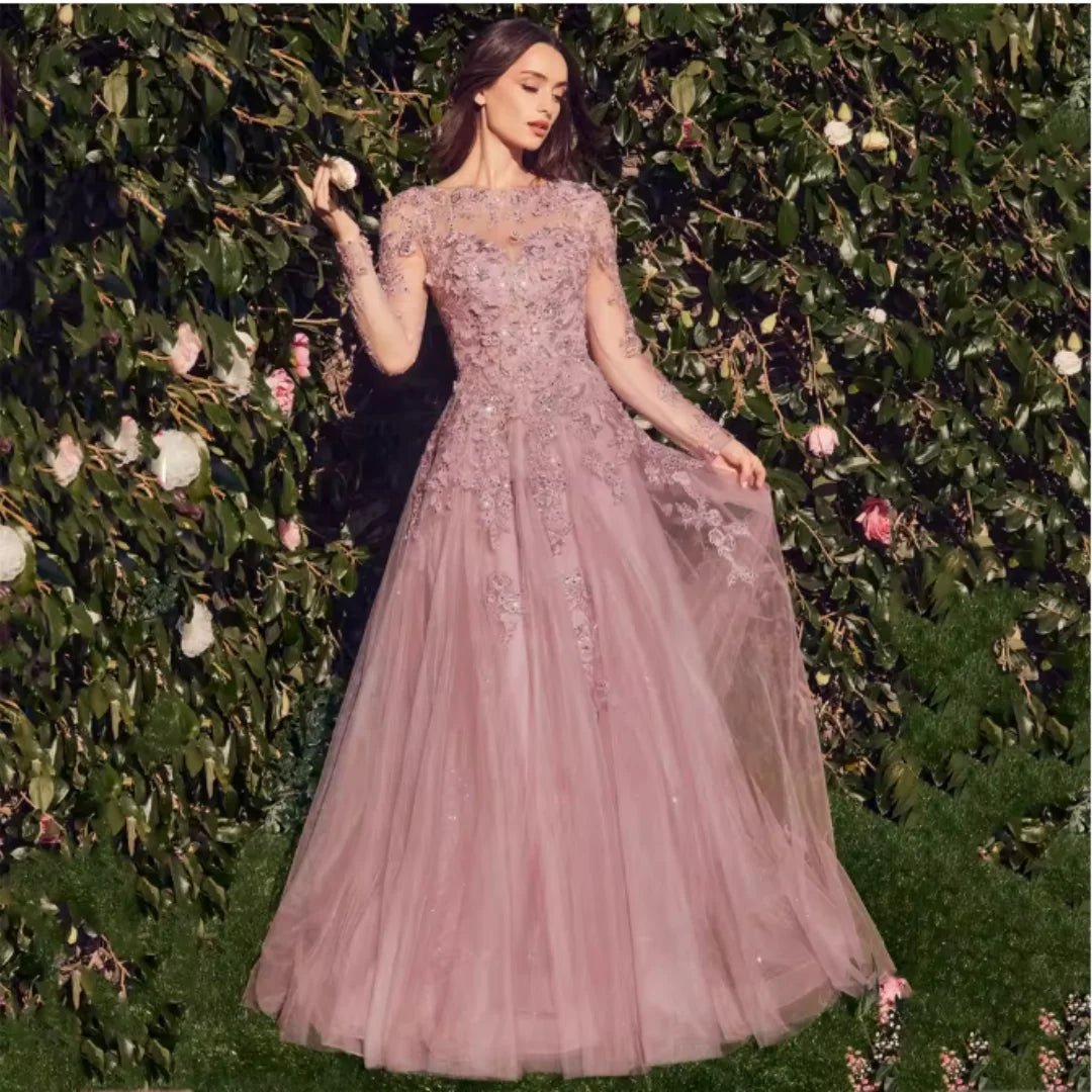 Long-Sleeve Elegant Evening Gown - Luzilly Bridal & Apparel