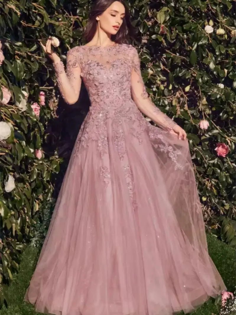 Long-Sleeve Elegant Evening Gown - Luzilly Bridal & Apparel