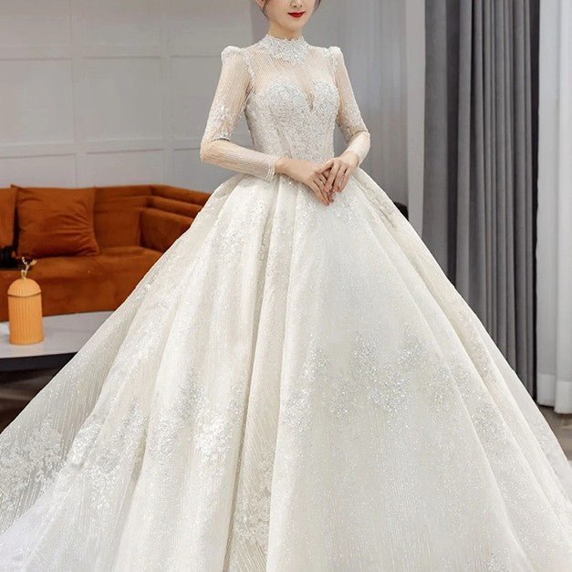 Long Sleeve French Vintage Light Wedding Dress Bride - Luzilly Bridal & Apparel