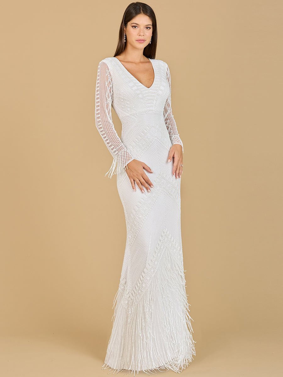 Long Sleeve Fringe Bridal Gown - Luzilly Bridal & Apparel