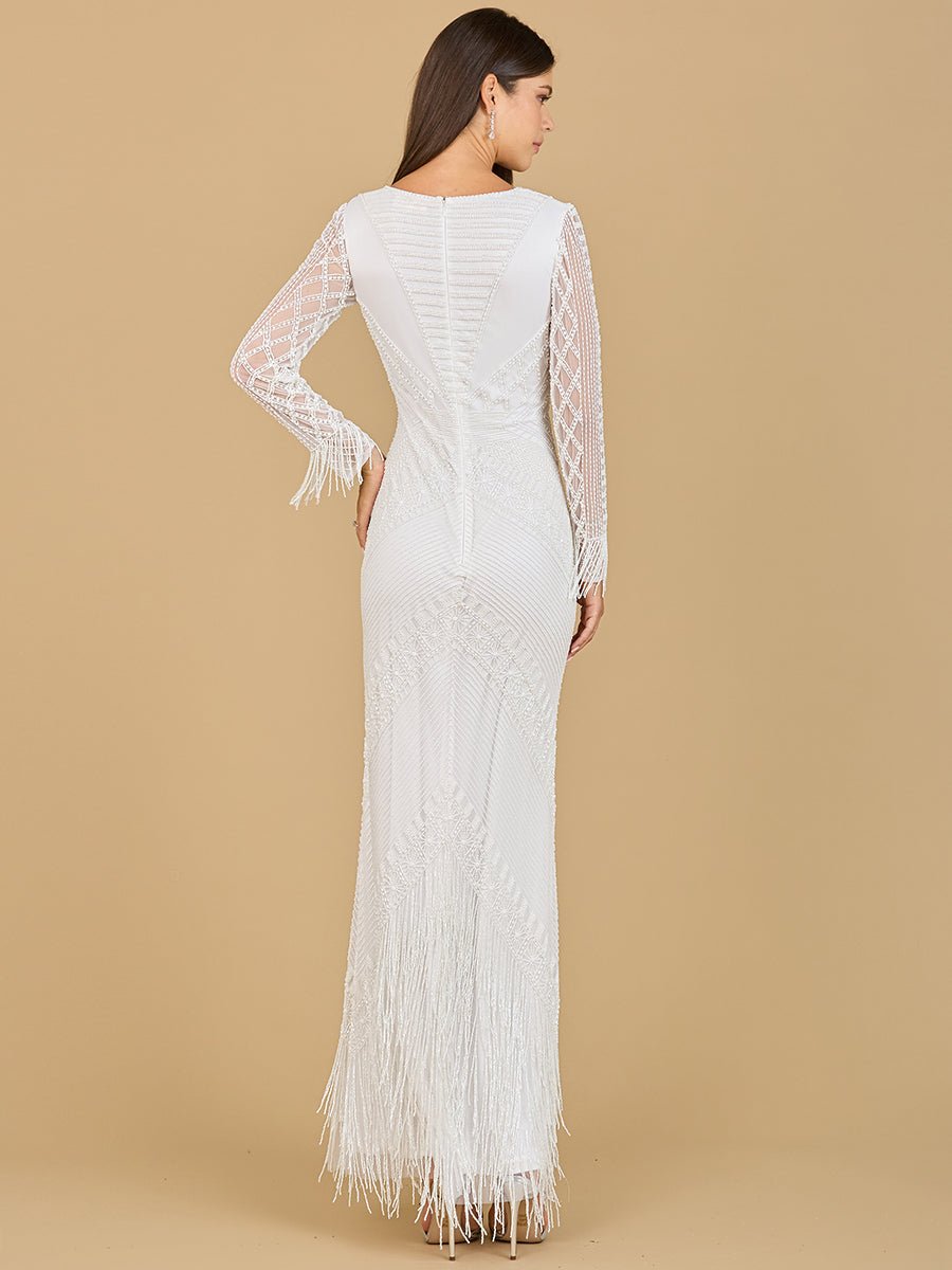 Long Sleeve Fringe Bridal Gown - Luzilly Bridal & Apparel