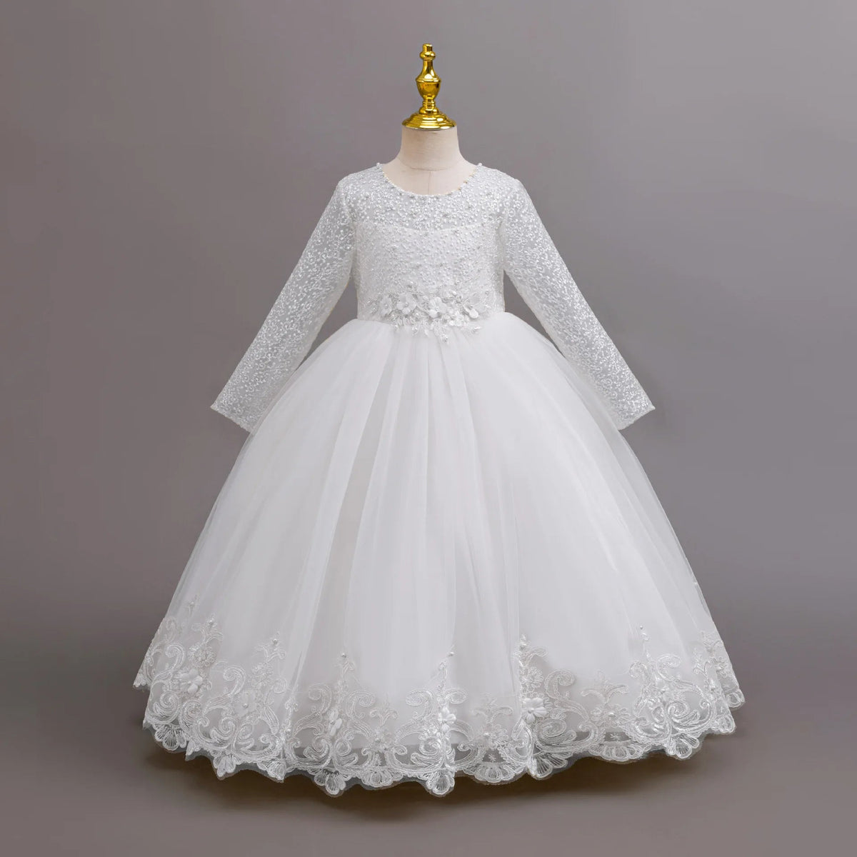 Long-Sleeve Lace Flower Girl Dress - Luzilly Bridal & Apparel