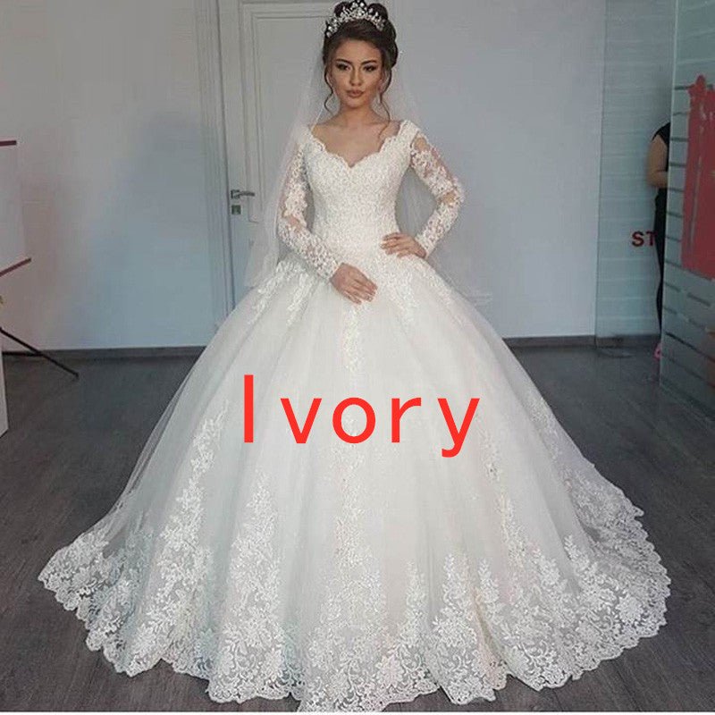 Long-Sleeve Lace & Pearl Wedding Dress - Luzilly Bridal & Apparel
