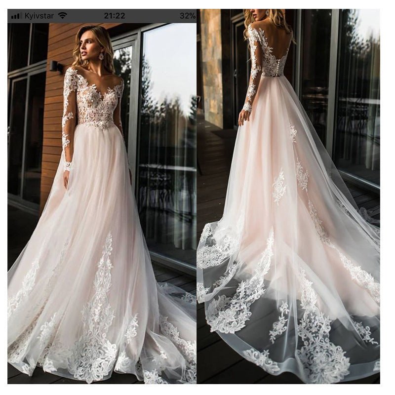 Long Sleeve Lace Slim Small Trailing Wedding Dress - Luzilly Bridal & Apparel