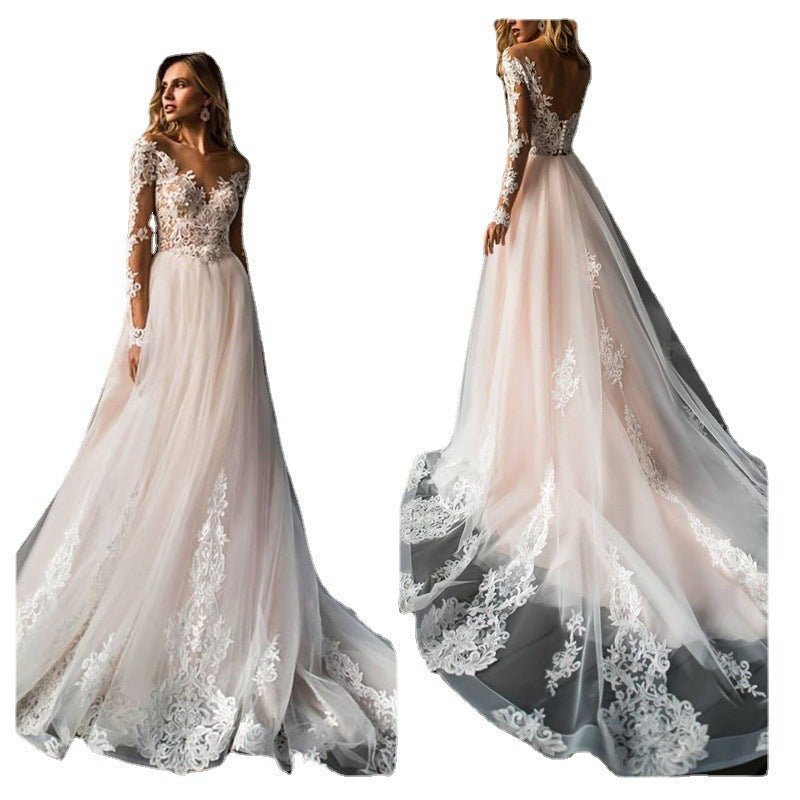 Long Sleeve Lace Slim Small Trailing Wedding Dress - Luzilly Bridal & Apparel