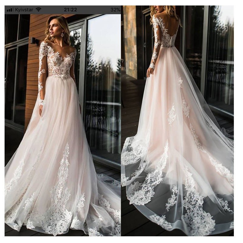 Long Sleeve Lace Slim Small Trailing Wedding Dress - Luzilly Bridal & Apparel