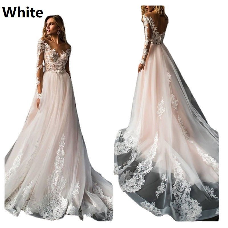 Long Sleeve Lace Slim Small Trailing Wedding Dress - Luzilly Bridal & Apparel