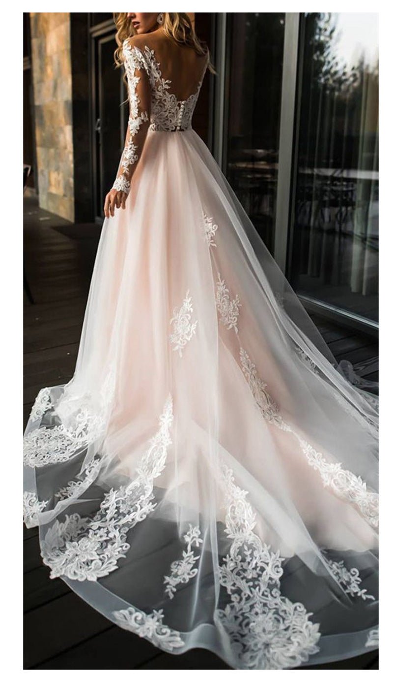 Long Sleeve Lace Slim Small Trailing Wedding Dress - Luzilly Bridal & Apparel