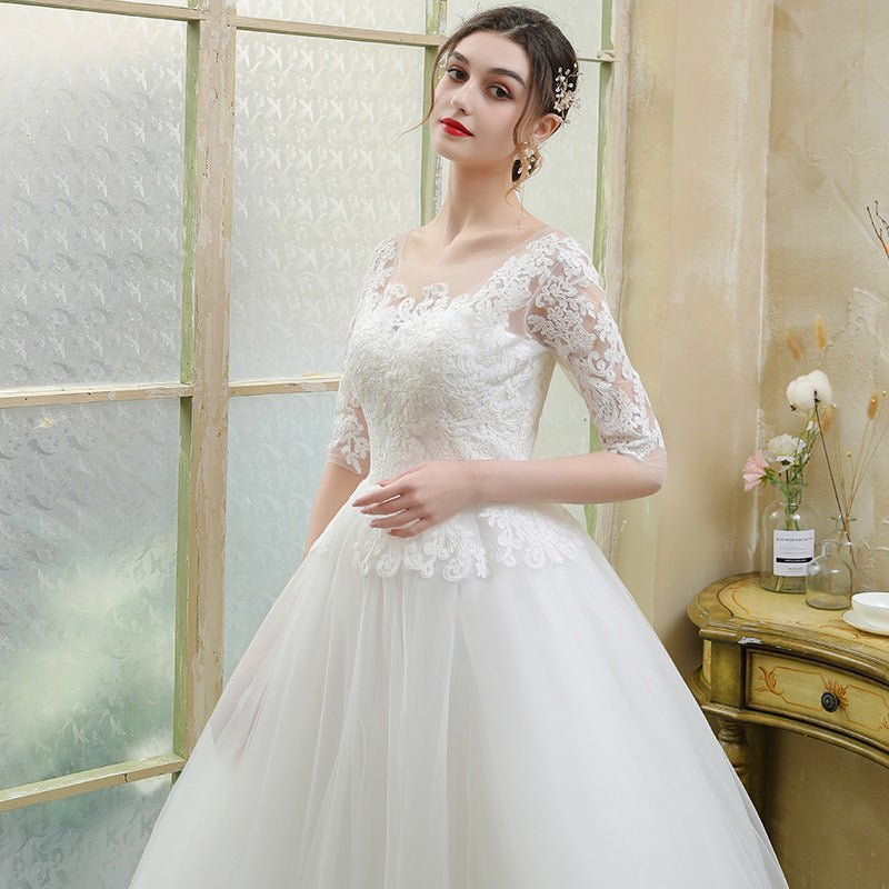 Long-Sleeve Lace Wedding Dress with Train - Luzilly Bridal & Apparel