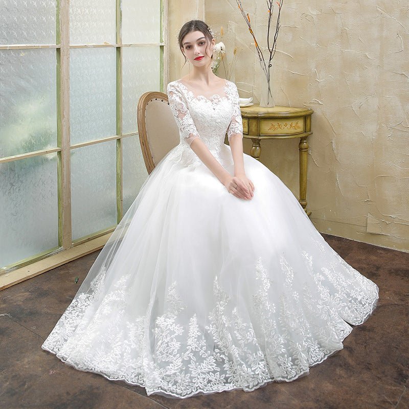 Long-Sleeve Lace Wedding Dress with Train - Luzilly Bridal & Apparel