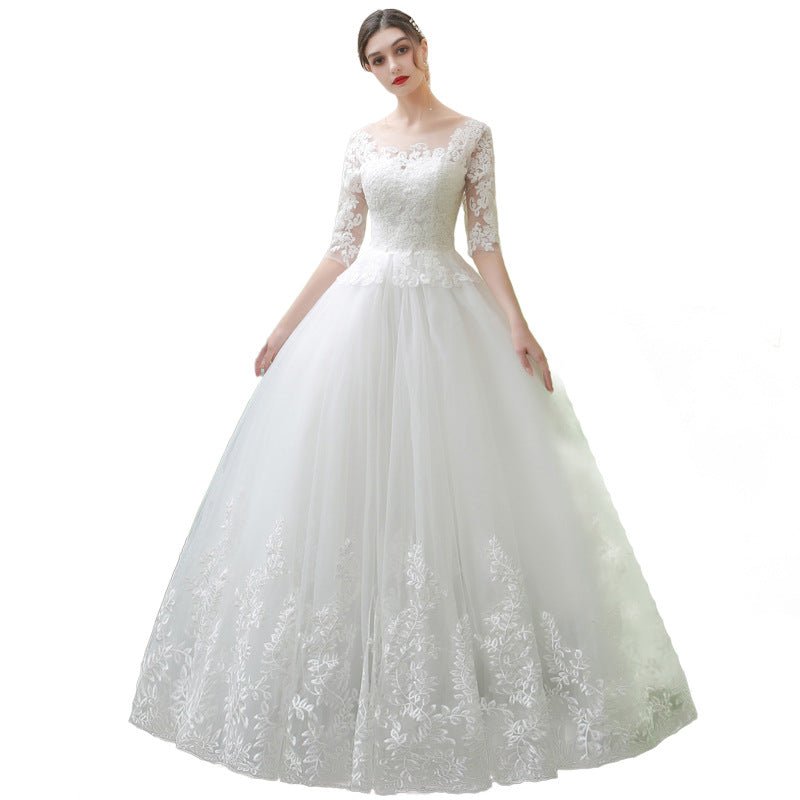 Long-Sleeve Lace Wedding Dress with Train - Luzilly Bridal & Apparel