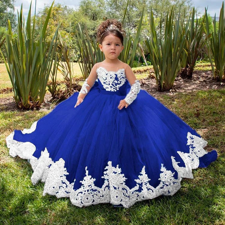 Long-Sleeve Satin Bow Flower Girl Ball Gown - Luzilly Bridal & Apparel