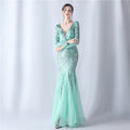 Long-Sleeve Sequin Mesh Evening Dress - Luzilly Bridal & Apparel