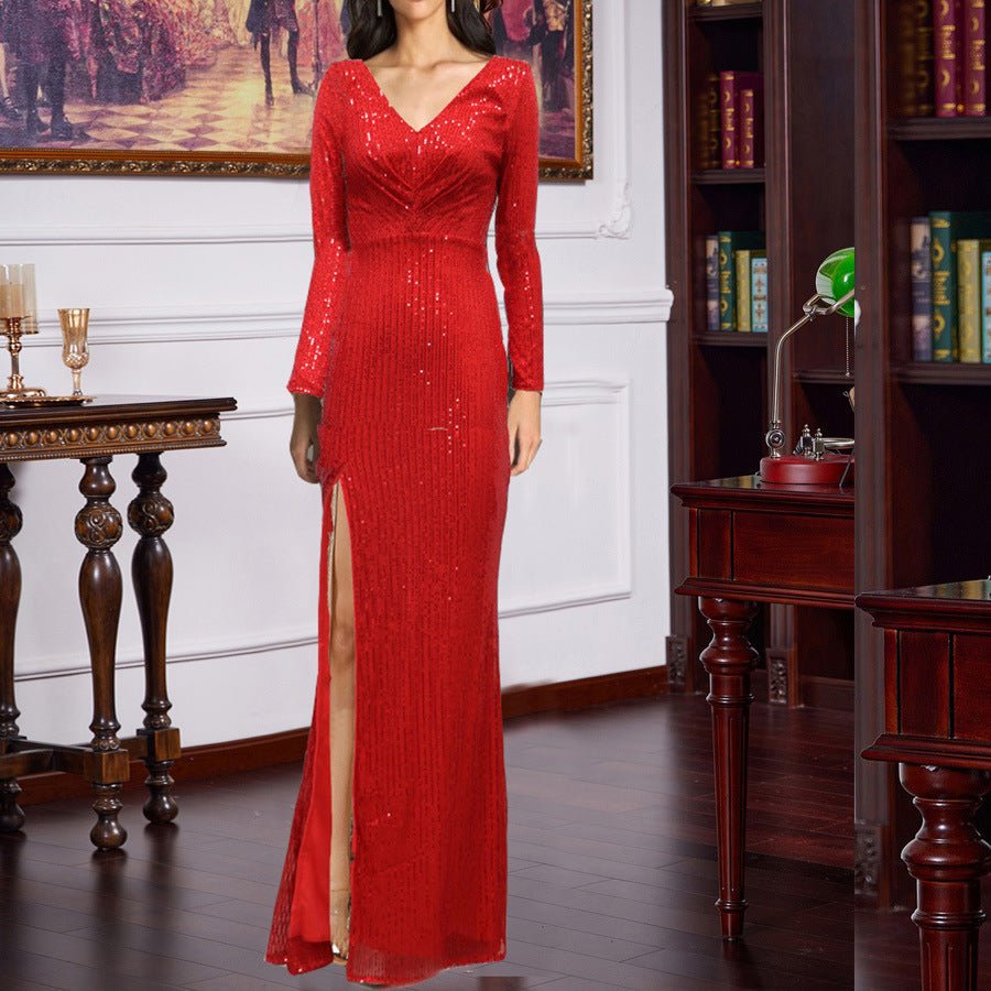 Long-Sleeve Sequined Evening Dress - Luzilly Bridal & Apparel