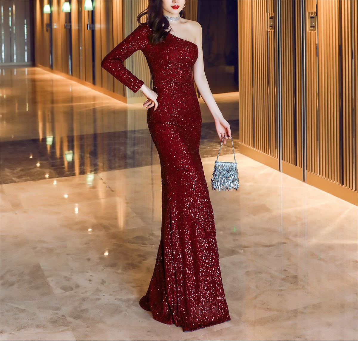 Long-Sleeve Sequined Toast Dress - Luzilly Bridal & Apparel