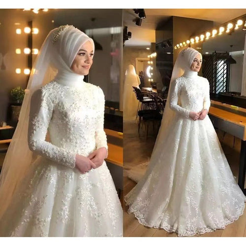 Long Sleeve White Dignified Wedding Dress - Luzilly Bridal & Apparel