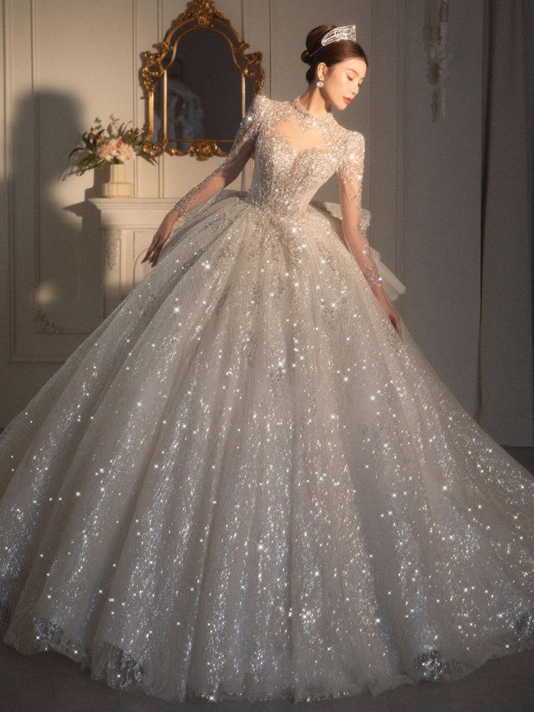 Long Sleeved Retro Bride Luxurious French Wedding Dress For Women - Luzilly Bridal & Apparel