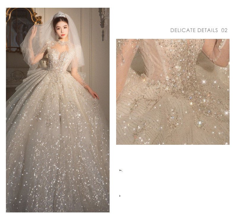 Long Sleeved Retro Bride Luxurious French Wedding Dress For Women - Luzilly Bridal & Apparel