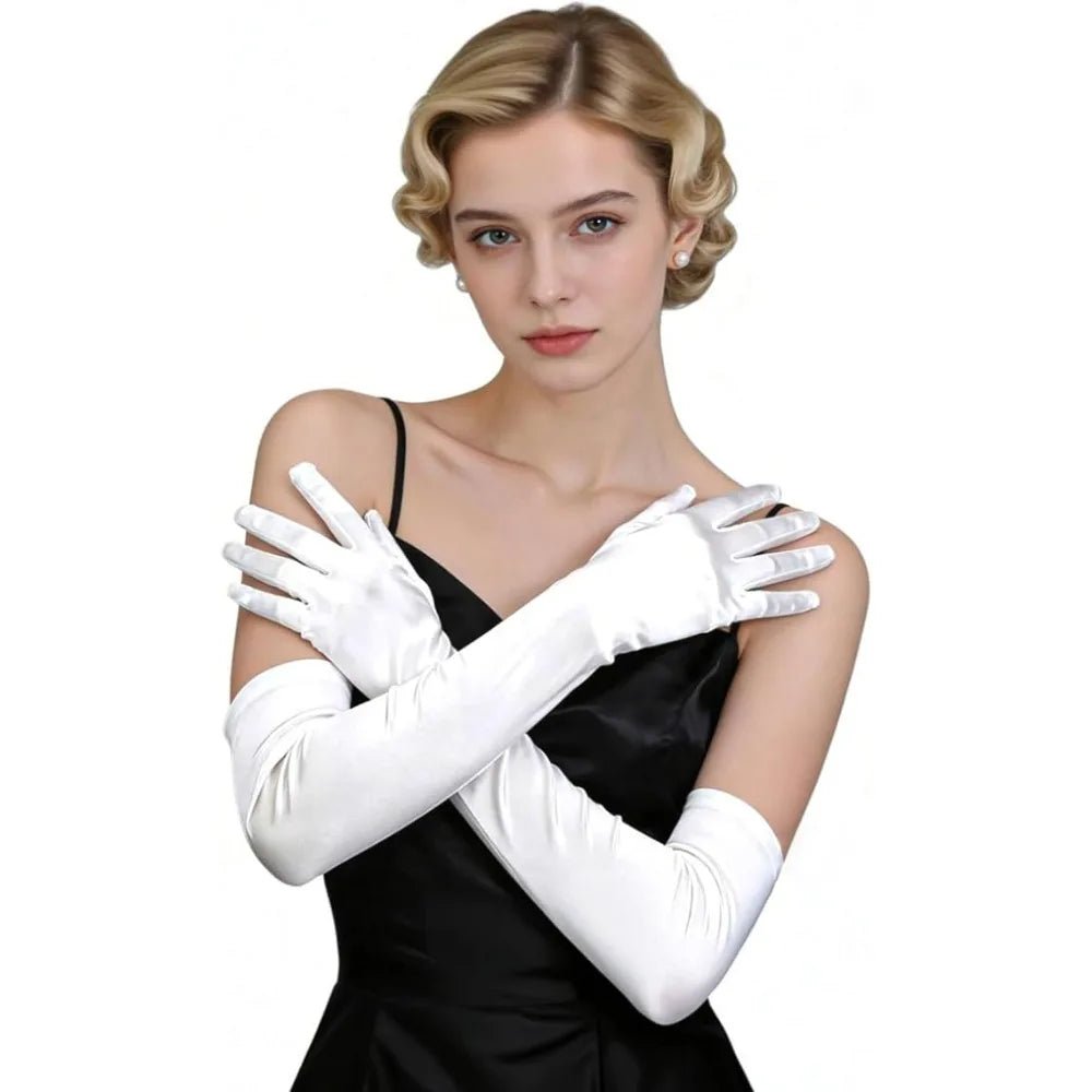 Long White Satin Opera Bridal Gloves - Luzilly Bridal & Apparel
