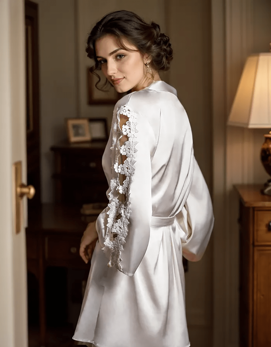 Luxe Lace Elegance Satin Robe Set - Premium 2-Piece Loungewear - Luzilly Bridal & Apparel